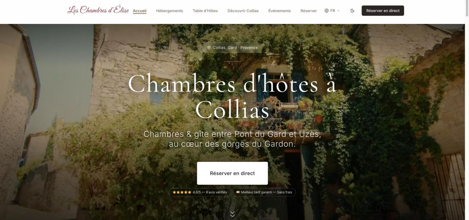Le site des Chambres d'Élise, chambres d'hôtes à Collias